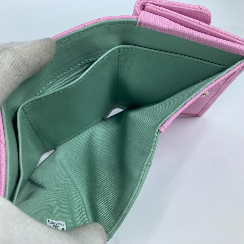 CHANEL AP3182 CC ココマーク マトラッセ スモールフラップウォレット コンパクトウォレット 3つ折り財布 キャビアスキン レディース ピンク