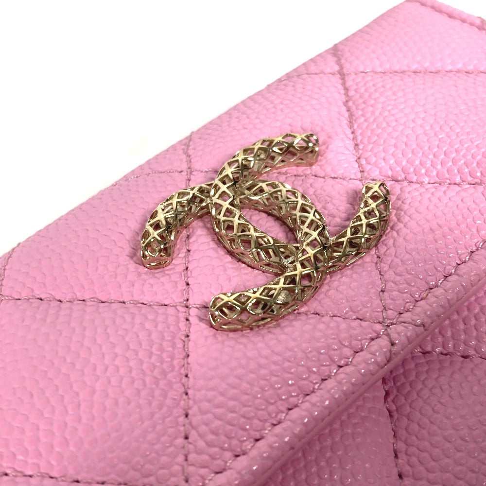 CHANEL AP3182 CC ココマーク マトラッセ スモールフラップウォレット コンパクトウォレット 3つ折り財布 キャビアスキン レディース ピンク