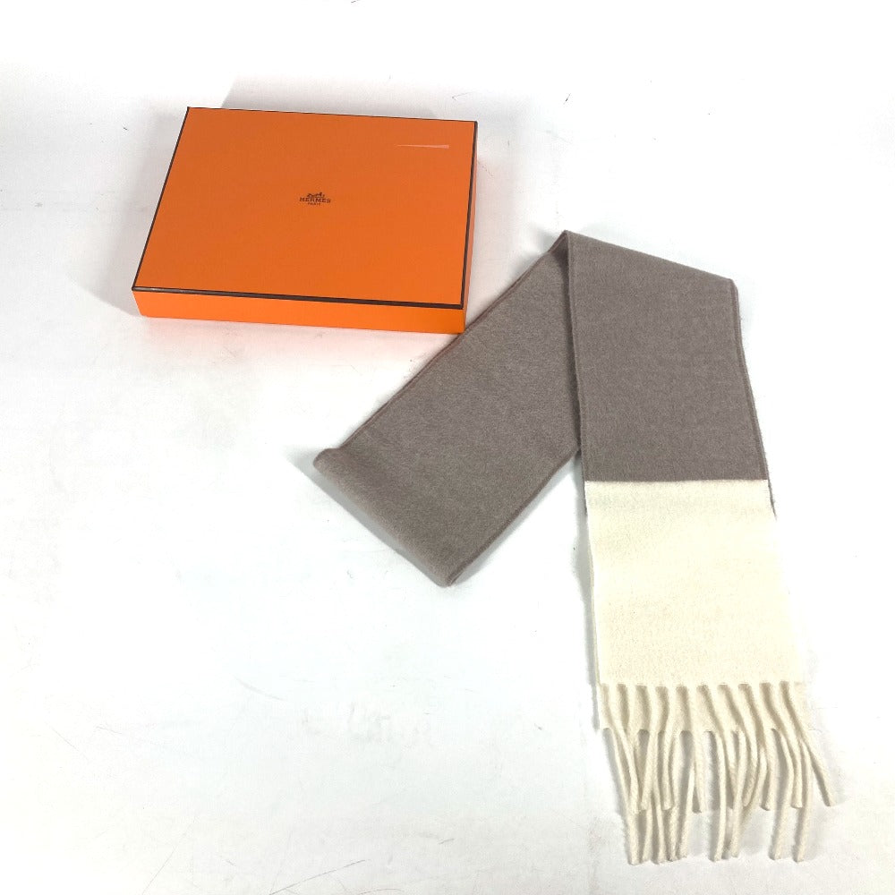 HERMES バイカラー フリンジ ストール マフラー カシミヤ レディース