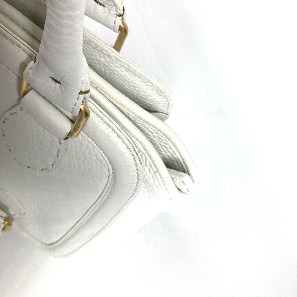 FENDI 8BN167 Horse Selleria Logo Shoulder Tote Bag Leather Women's White