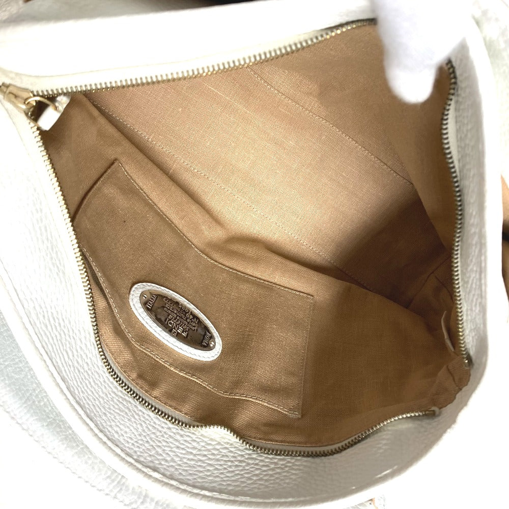FENDI 8BN167 Horse Selleria Logo Shoulder Tote Bag Leather Women's White