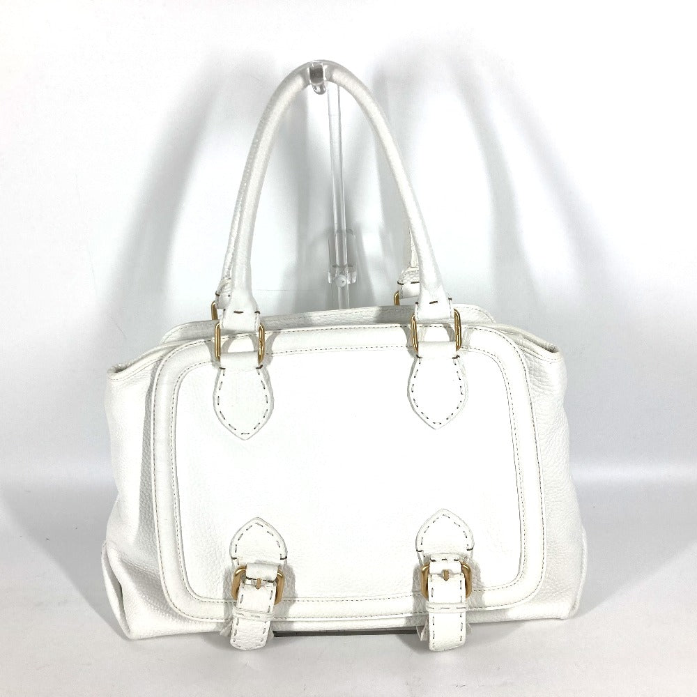 FENDI 8BN167 Horse Selleria Logo Shoulder Tote Bag Leather Women's White
