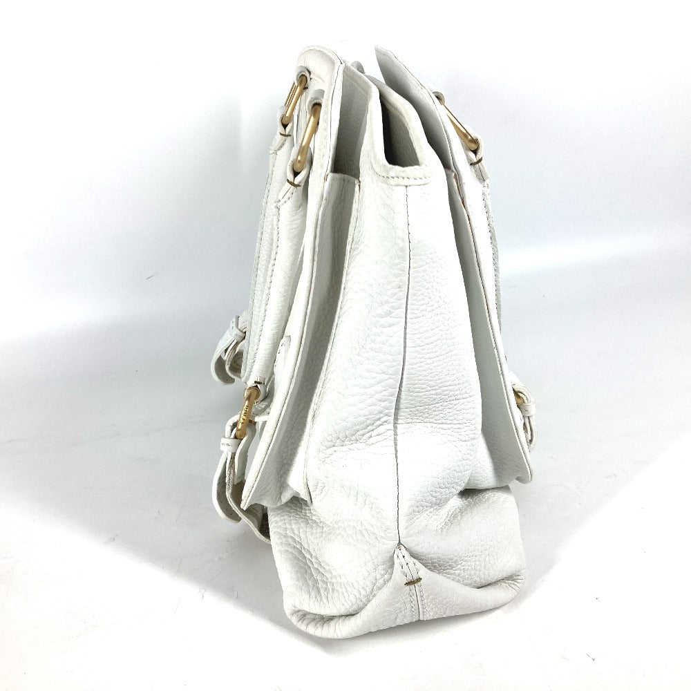 FENDI 8BN167 Horse Selleria Logo Shoulder Tote Bag Leather Women's White
