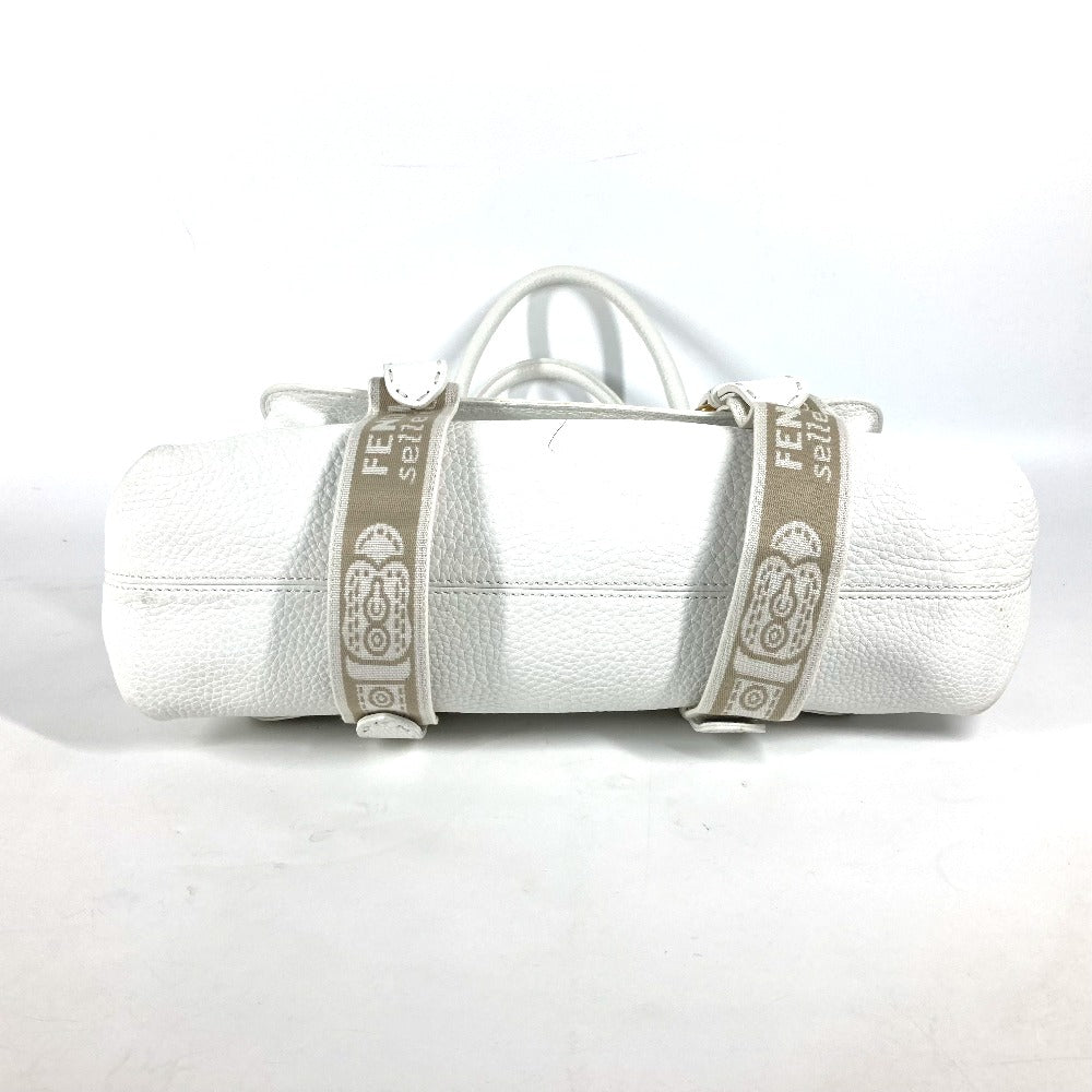 FENDI 8BN167 Horse Selleria Logo Shoulder Tote Bag Leather Women's White