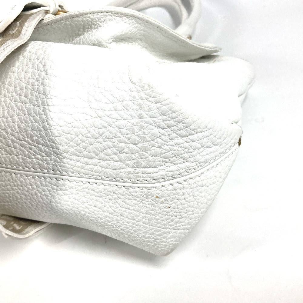 FENDI 8BN167 Horse Selleria Logo Shoulder Tote Bag Leather Women's White