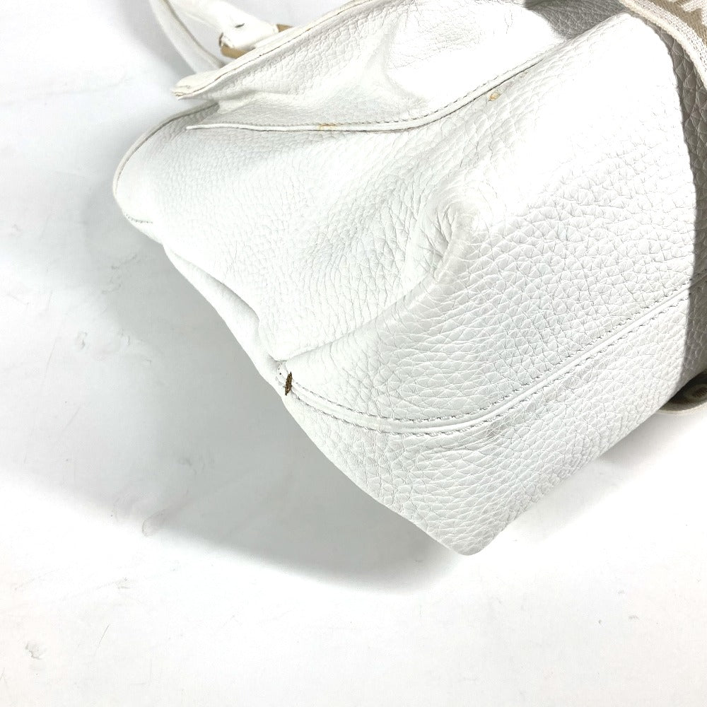 FENDI 8BN167 Horse Selleria Logo Shoulder Tote Bag Leather Women's White