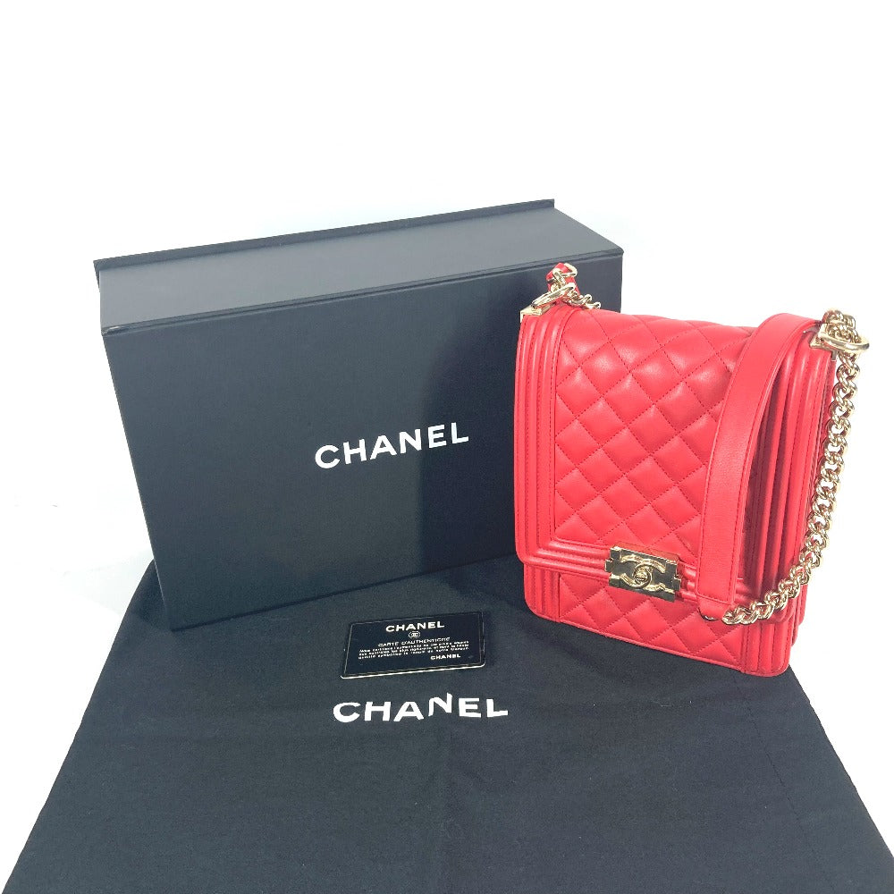 CHANEL CC ココマーク キルティング マトラッセ 縦型 ボーイシャネル カバン 斜め掛け ポシェット チェーン ショルダーバッグ レザー レディース レッド
