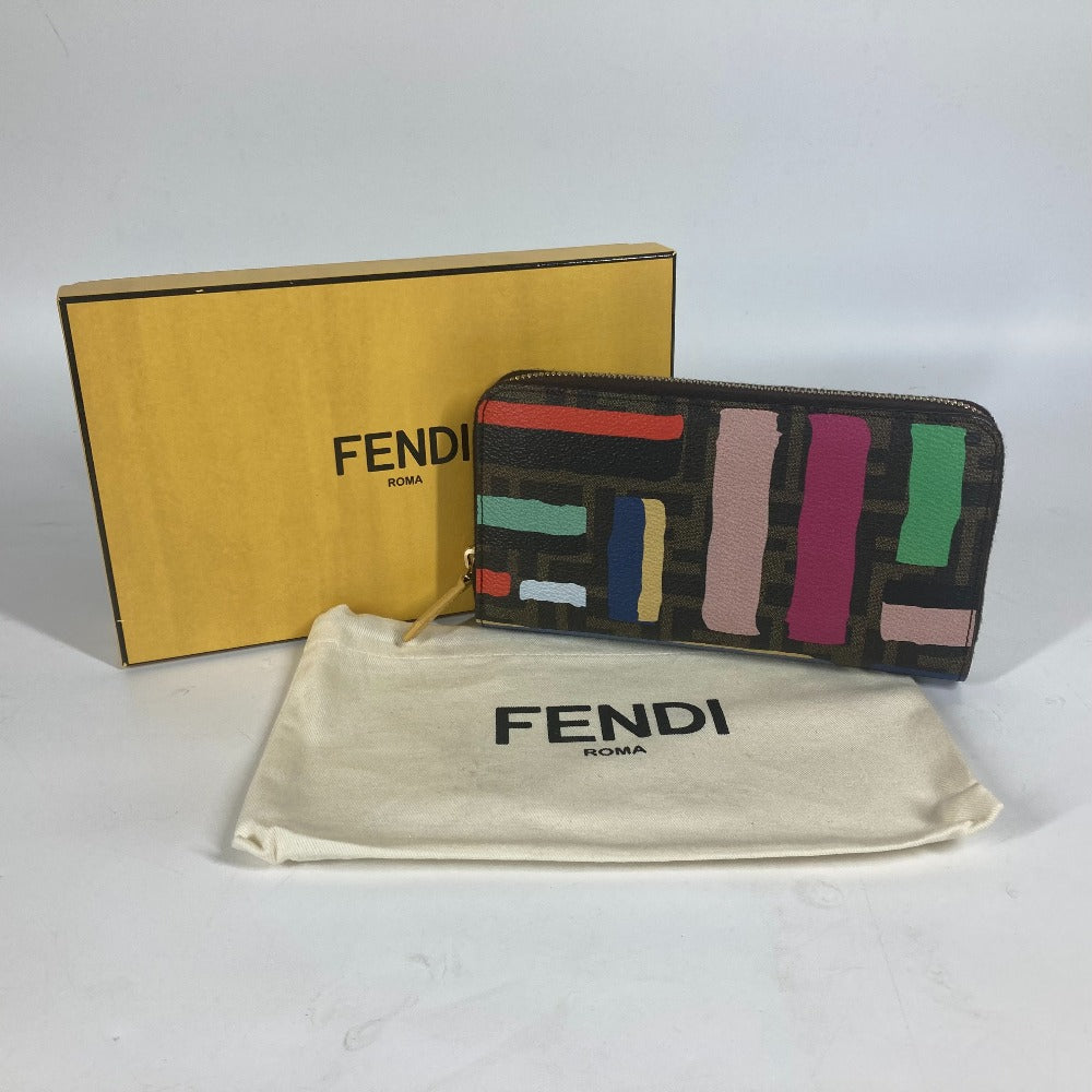 FENDI 8M0299 ロングウォレット ズッカ ペイント柄 ラウンドファスナー 長財布 PVC/レザー レディース