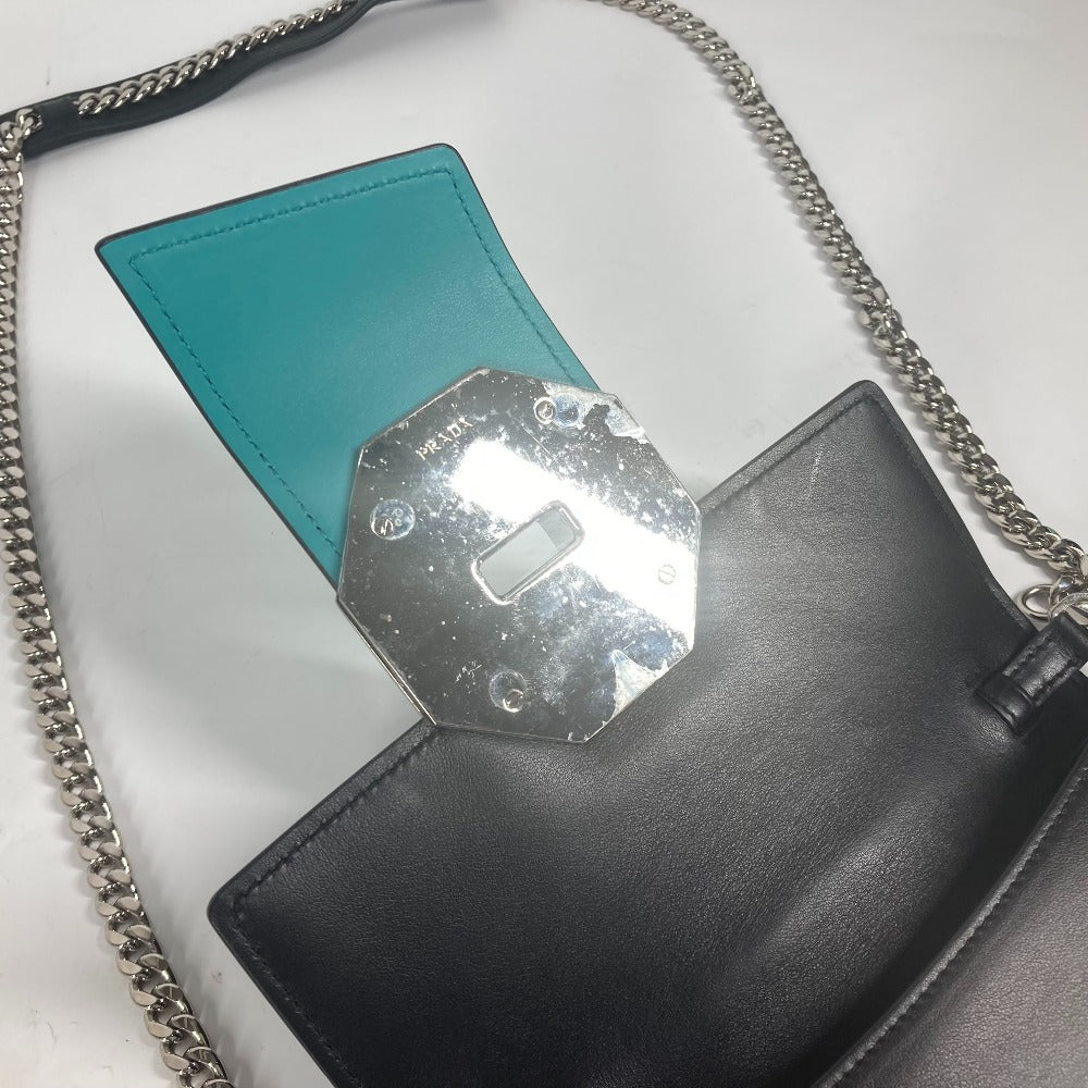 PRADA 1BD067 2WAYバッグ チェーン クリスタル ラインストーン カバン 斜め掛け ポシェット クラッチバッグ ショルダーバッグ レザー レディース