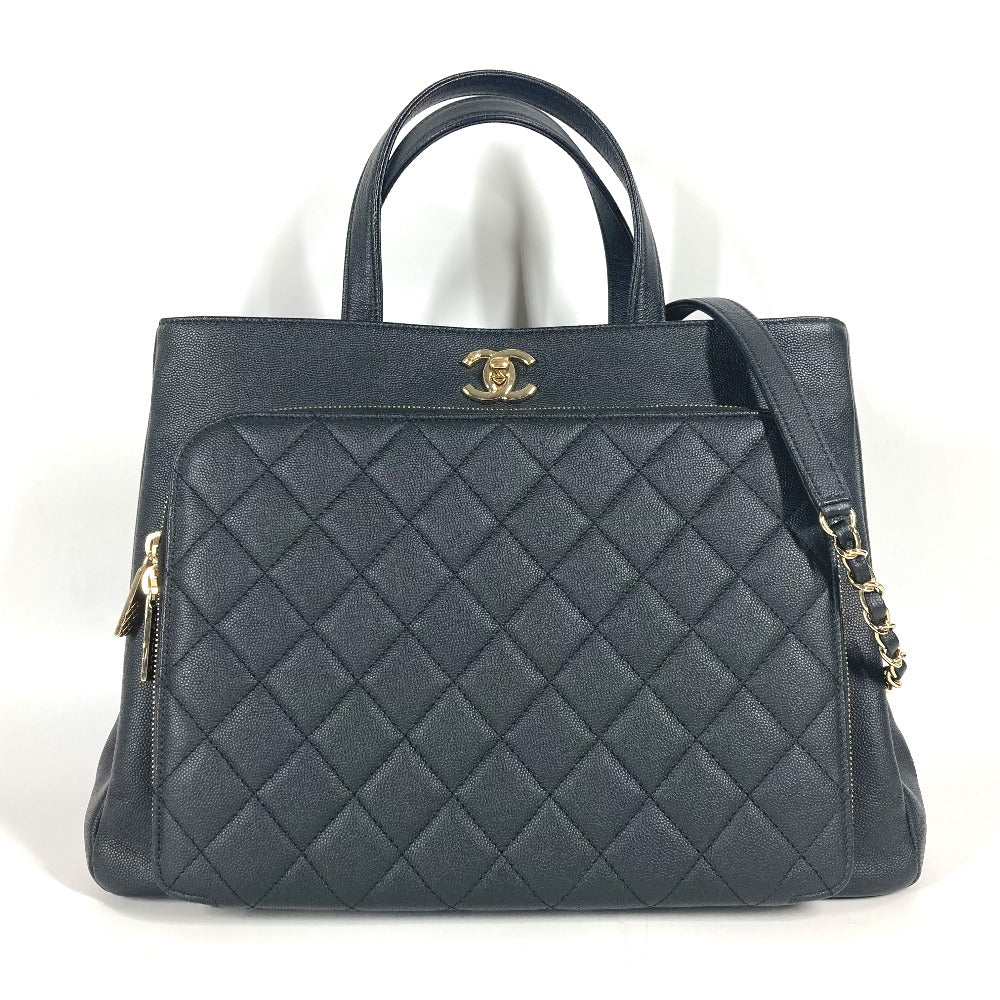 CHANEL A93795 CC ココマーク アフィニティ マトラッセ キルティング 2WAYバッグ トートバッグ 斜め掛け チェーン ショルダーバッグ キャビアスキン レディース ブラック - brandshop-reference