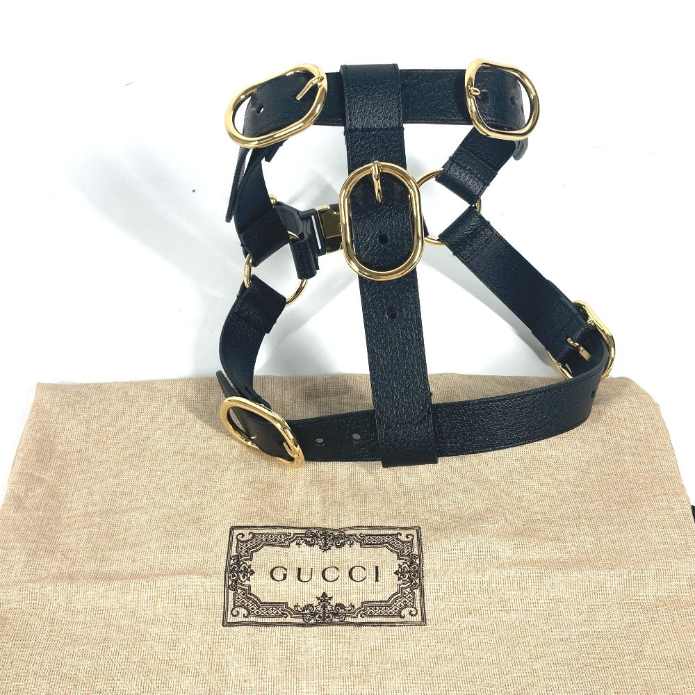 GUCCI 695253 GG スモール ペット ハーネス 犬 グッズ お散歩 ワンちゃん ドッグ DOG 雑貨 レザー ユニセックス ブラック