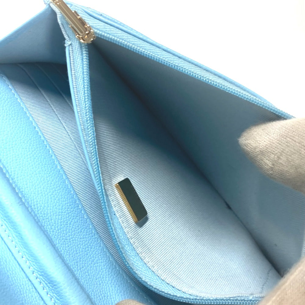 CHANEL AP0250 CCココマーク マトラッセ タイムレスクラシック チェーンウォレット カバン 長財布 チェーンバッグ 斜め掛け ショルダーバッグ キャビアスキン レディース ライトブルー