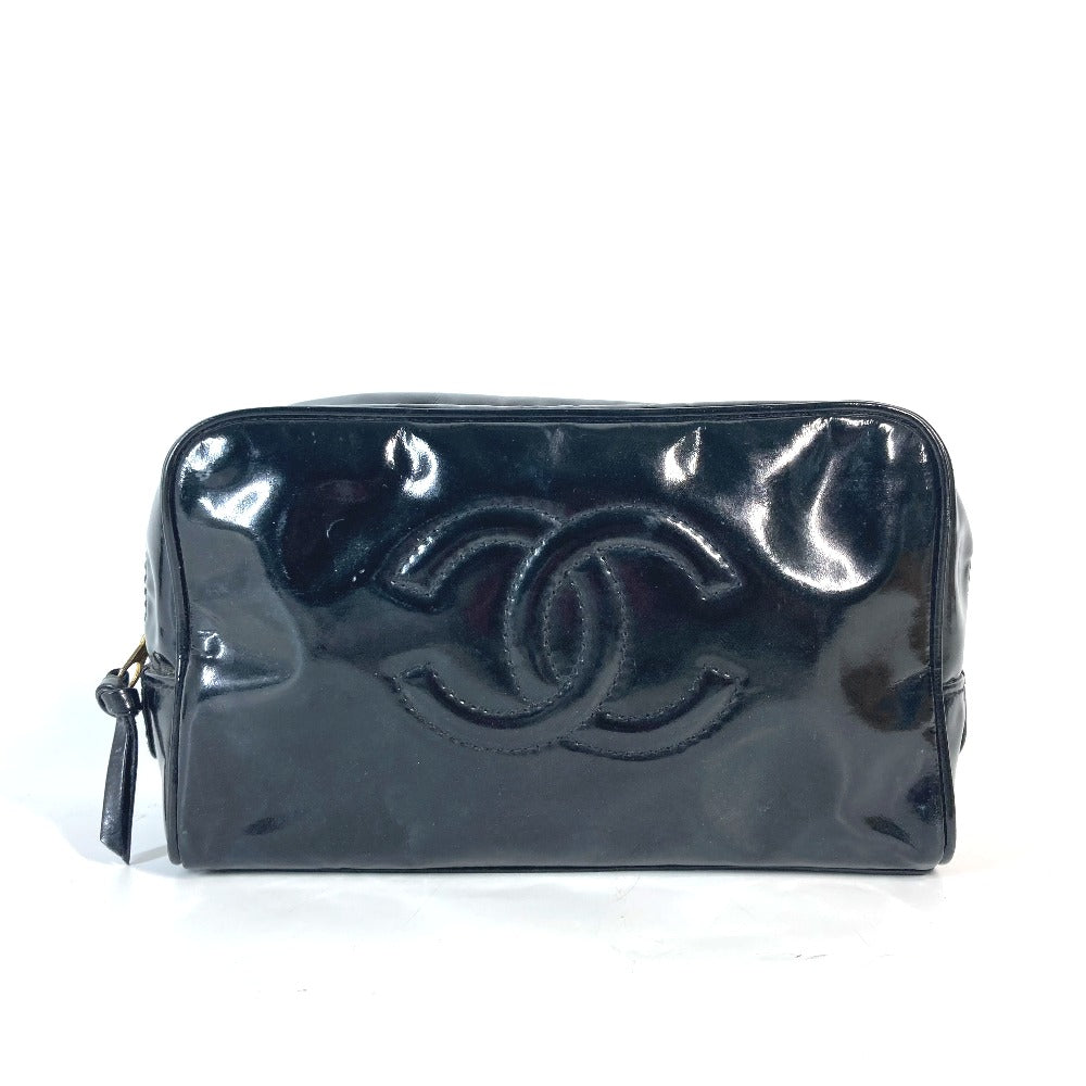 CHANEL コスメポーチ CC ココマーク メイクポーチ 化粧ポーチ エナメル レディース ブラック - brandshop-reference