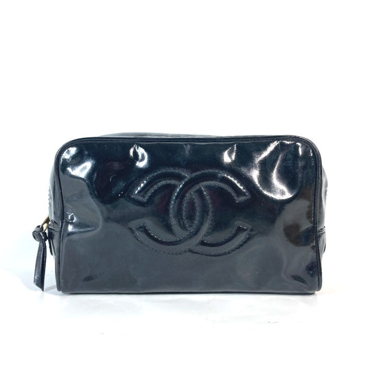 CHANEL コスメポーチ CC ココマーク メイクポーチ 化粧ポーチ エナメル レディース ブラック - brandshop-reference