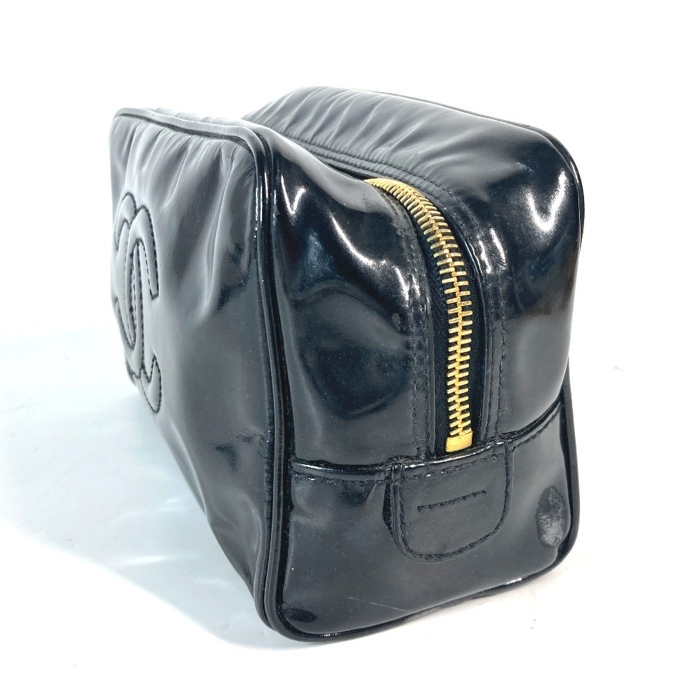 CHANEL コスメポーチ CC ココマーク メイクポーチ 化粧ポーチ エナメル レディース ブラック - brandshop-reference