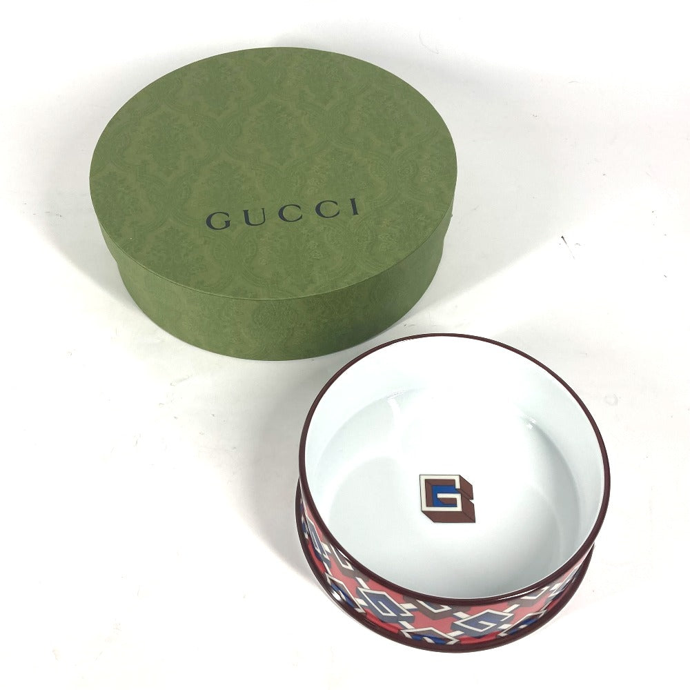 GUCCI 犬 ペット わんちゃん ジオメタリック フードボール 餌皿 エサ プレート 食器　ドッグ お皿 陶器 ユニセックス レッド