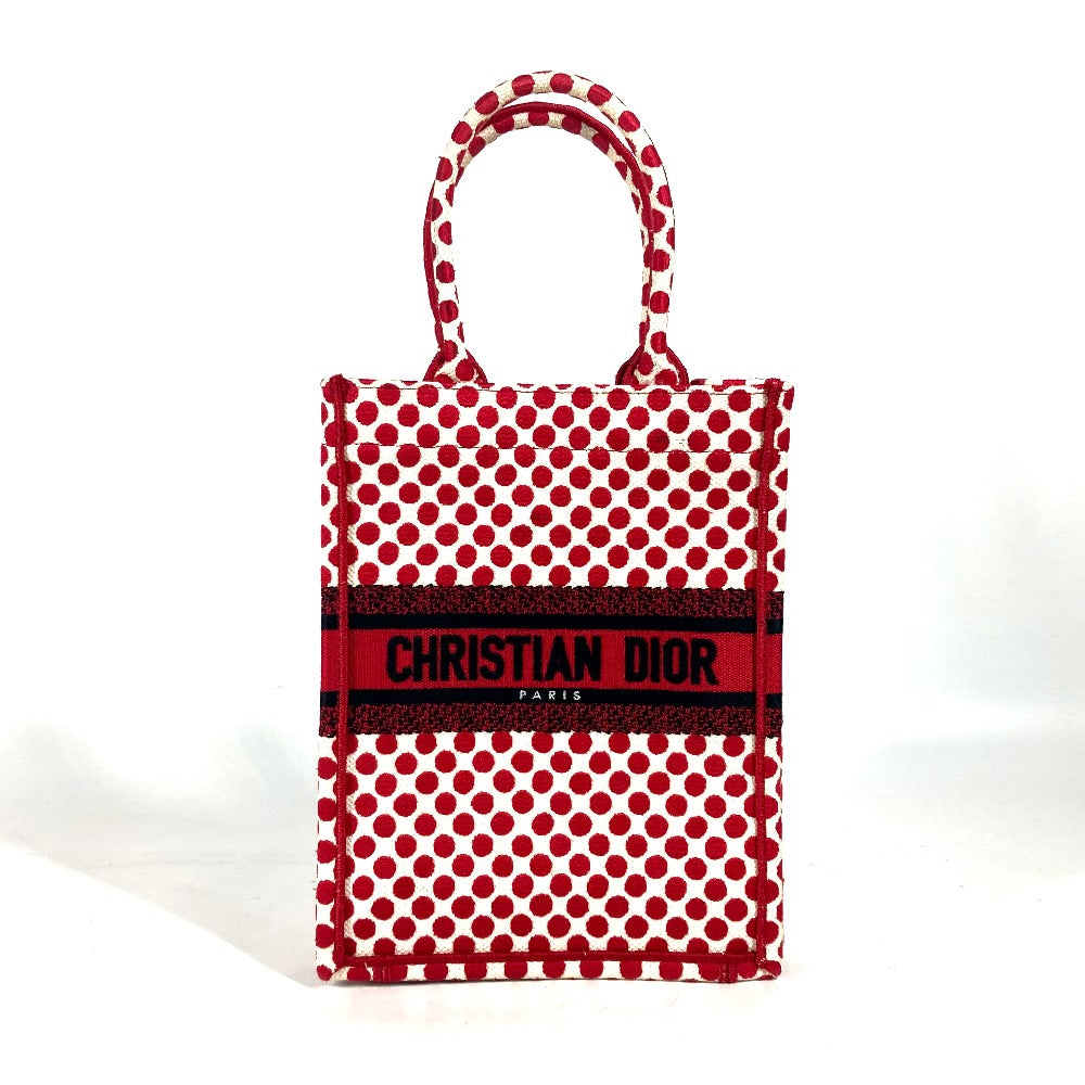 Dior DIORAMOUR ディオールアムール バーティカル ブックトート 水玉 ハンドバッグ キャンバス レディース レッド - brandshop-reference
