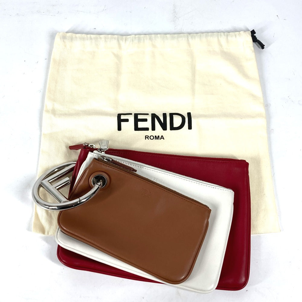 FENDI 8BS001 トリプレット 3連 ポーチ クラッチバッグ レザー ユニセックス レッド