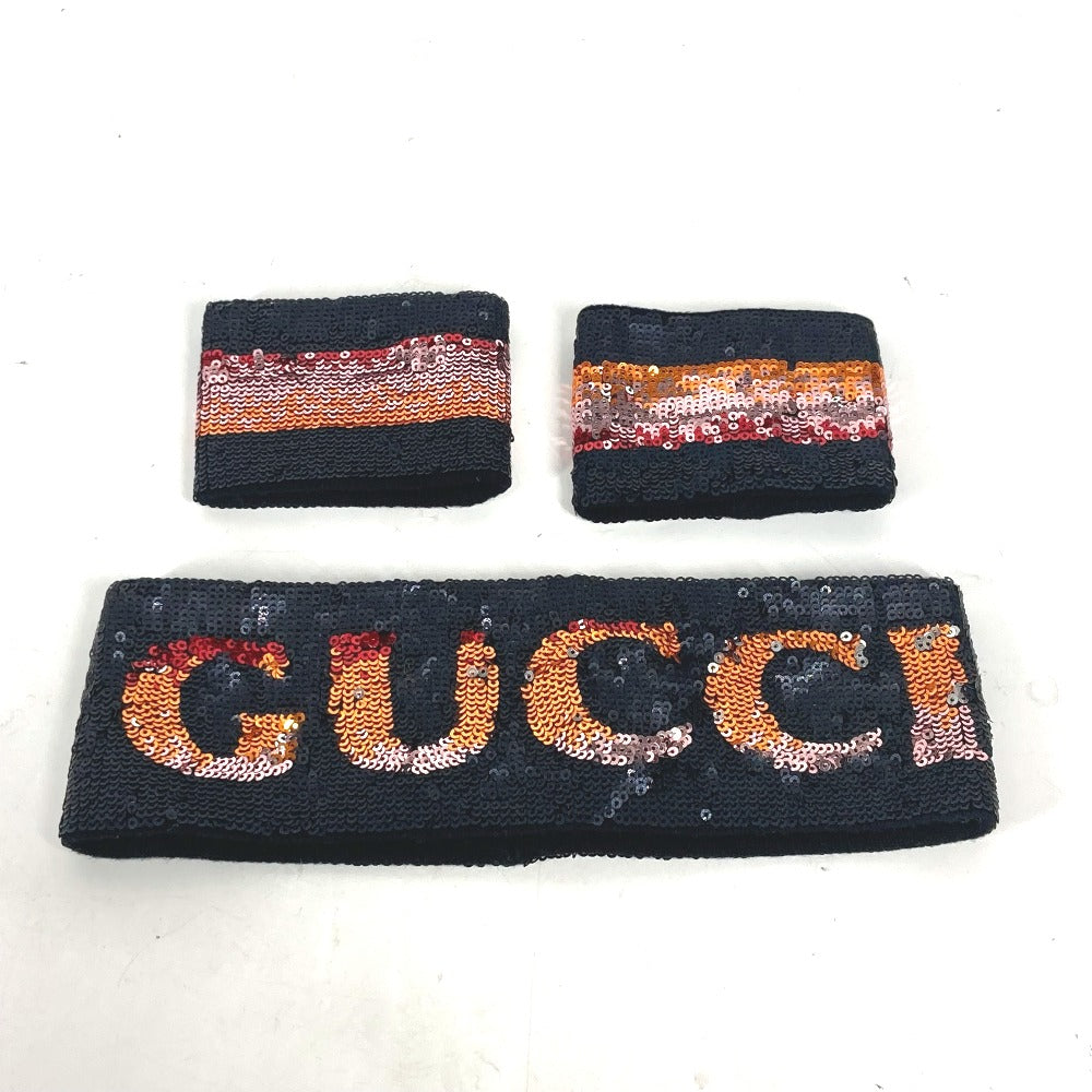 GUCCI スパンコール ロゴ ヘッドバンド＆リストバンド 3点セット アクセサリー  ヘアバンド コットン ユニセックス マルチカラー