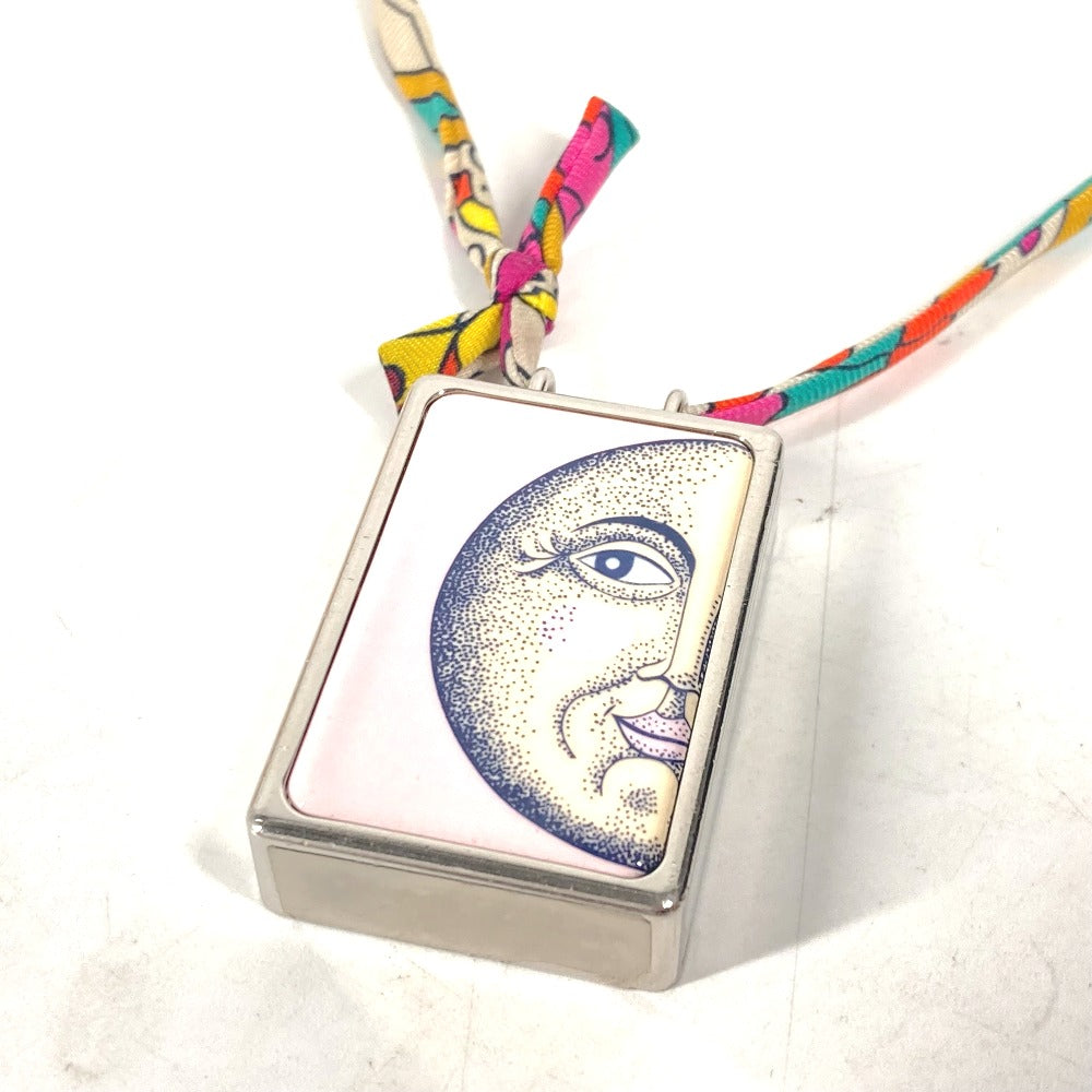 HERMES Boite à Reve Moon Motif Pill Case Accessory Necklace, Metal, Women's, Silver