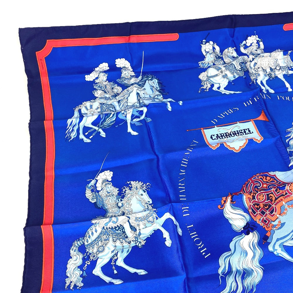 HERMES カレ90 Carrousel カルーセル スカーフ シルク レディース ブルー