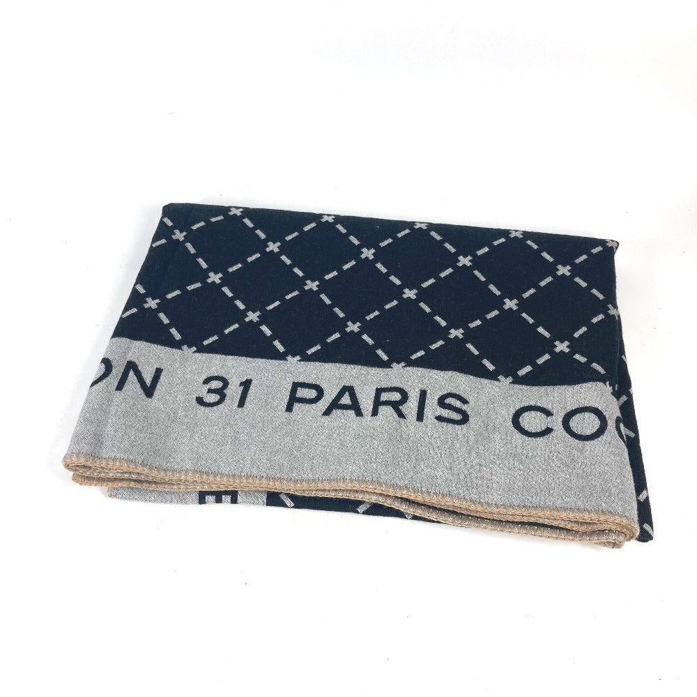 CHANEL Large Logo Pouch with Interior Throw Blanket, Wool, Women's, Black
