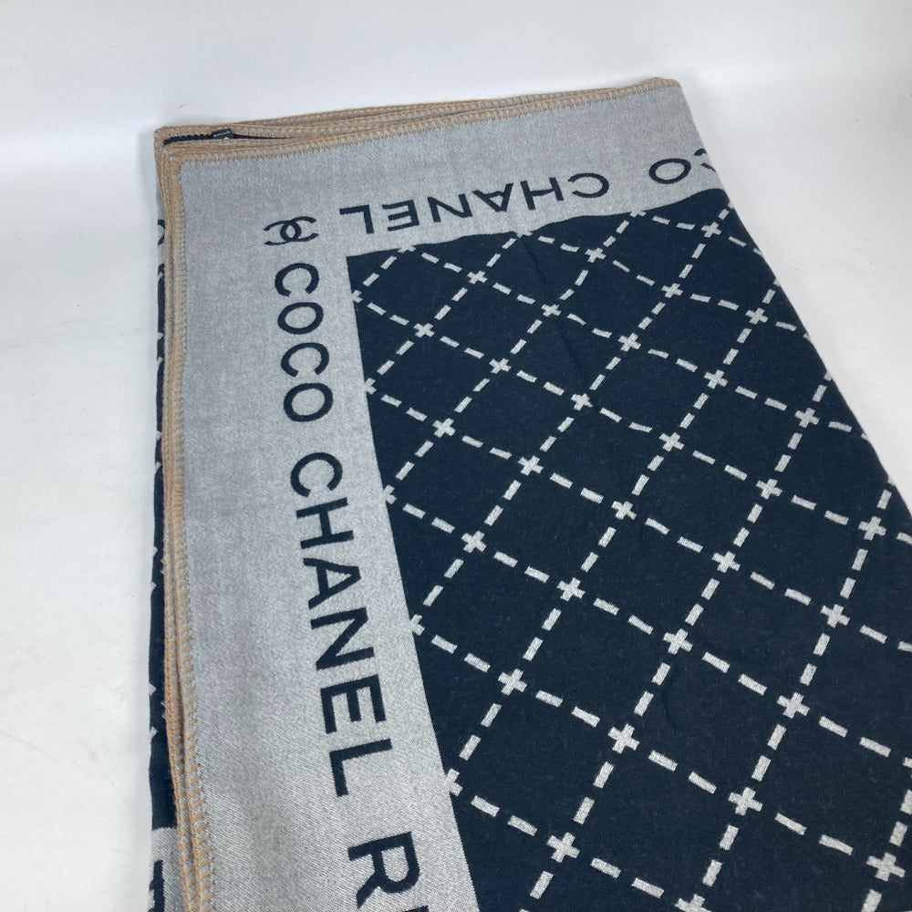 CHANEL 大判 ロゴ ポーチ付き  インテリア ひざかけ ブランケット ウール レディース ブラック - brandshop-reference
