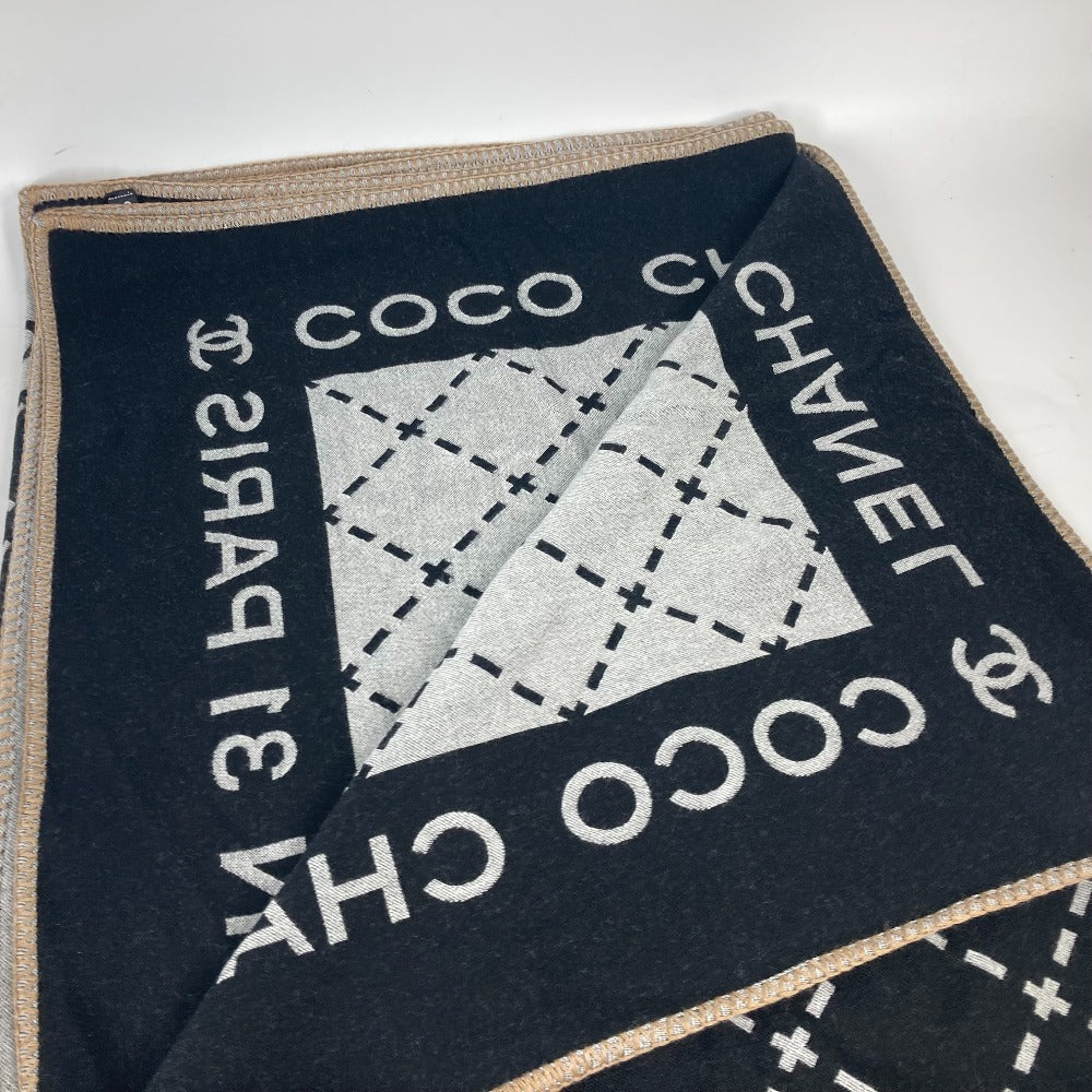 CHANEL 大判 ロゴ ポーチ付き  インテリア ひざかけ ブランケット ウール レディース ブラック - brandshop-reference