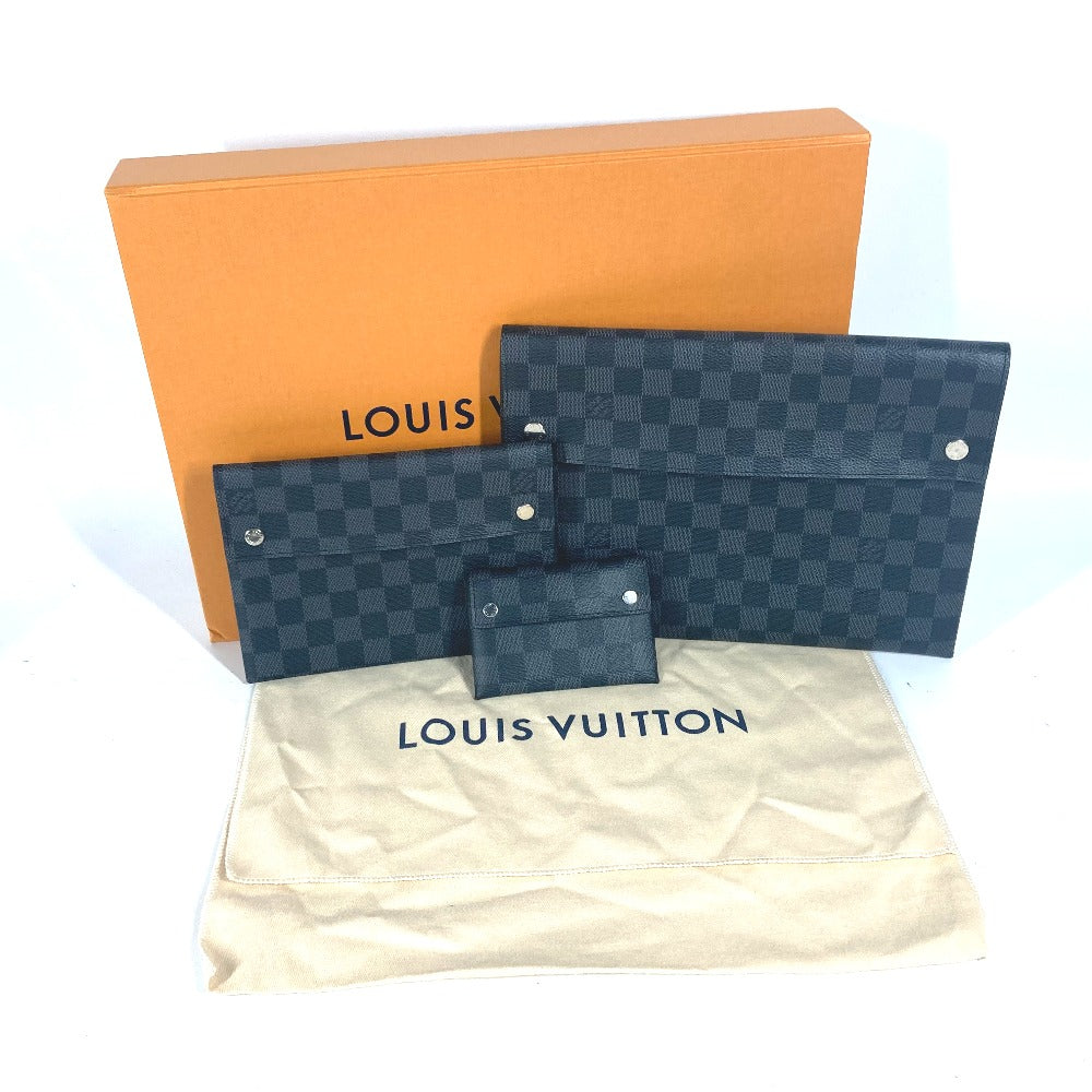 LOUIS VUITTON N60255 ダミエグラフィット アルファ トリプルポーチ カバン  3つセット 長財布 カードケース クラッチバッグ ダミエグラフィットキャンバス メンズ ブラック