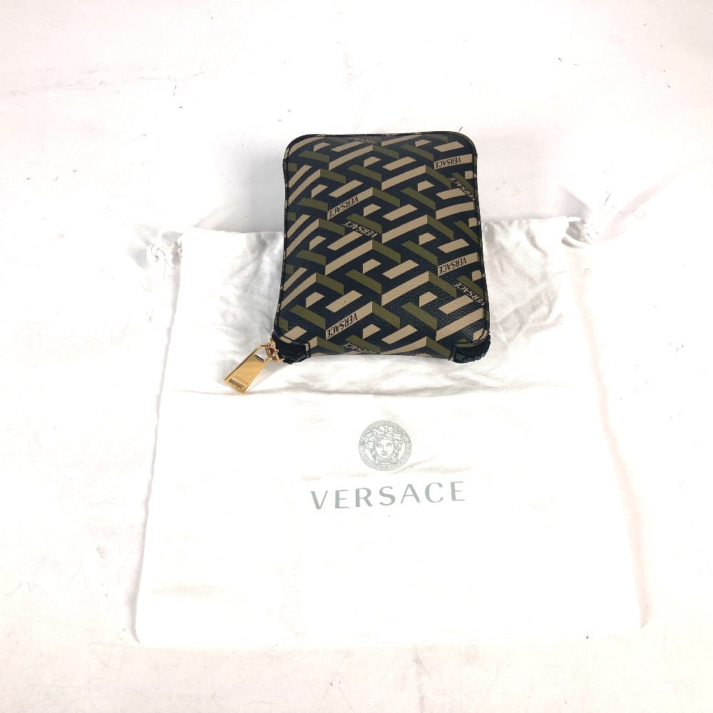 VERSACE Greca Logo Foldable Eco Bag, Vertical Tote Bag, Pouch, Shoulder Bag, Leather/Nylon, Unisex, Khaki