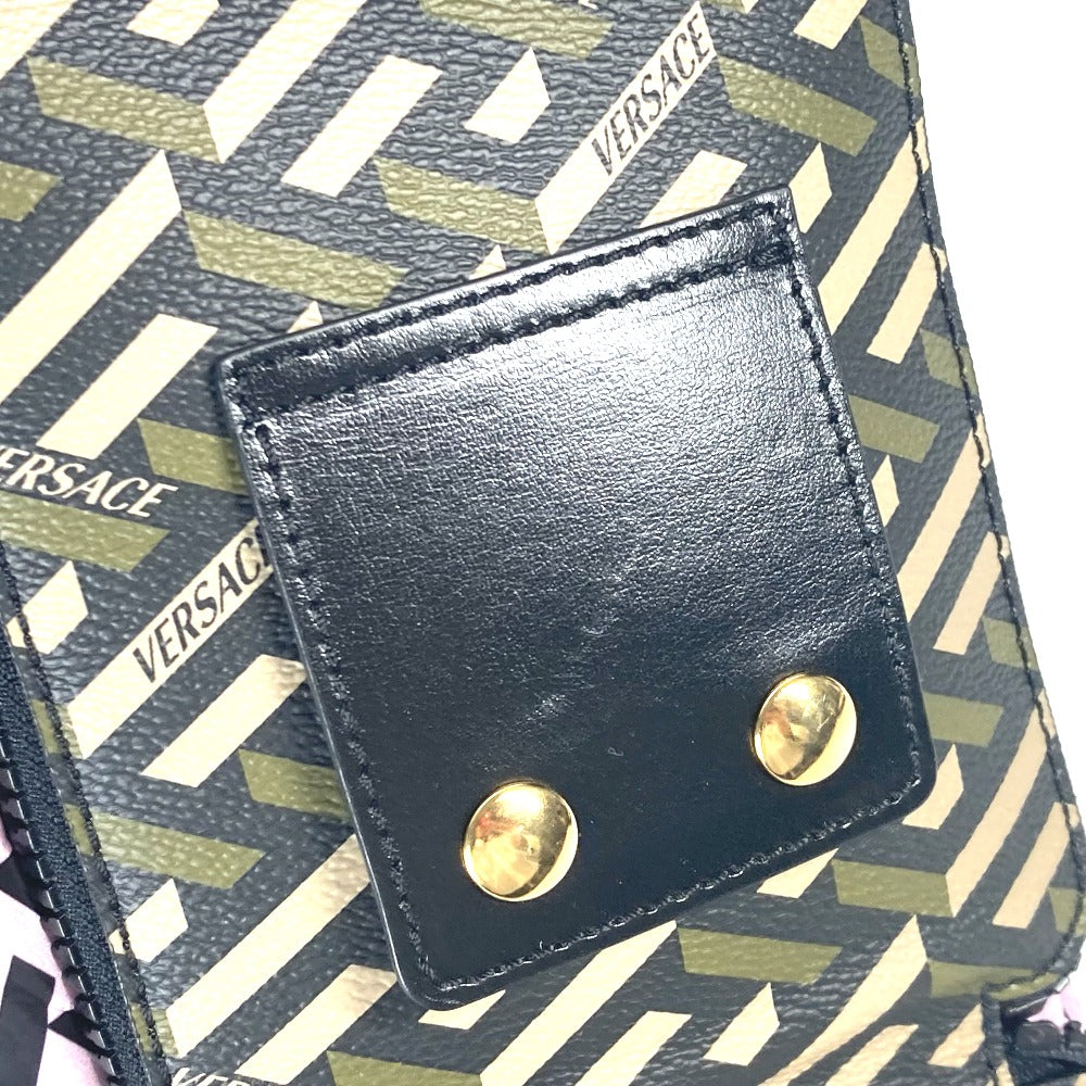 VERSACE グレカ ロゴ 折り畳み エコバッグ カバン 縦型 トートバッグ ポーチ ショルダーバッグ レザー/ナイロン ユニセックス カーキ - brandshop-reference