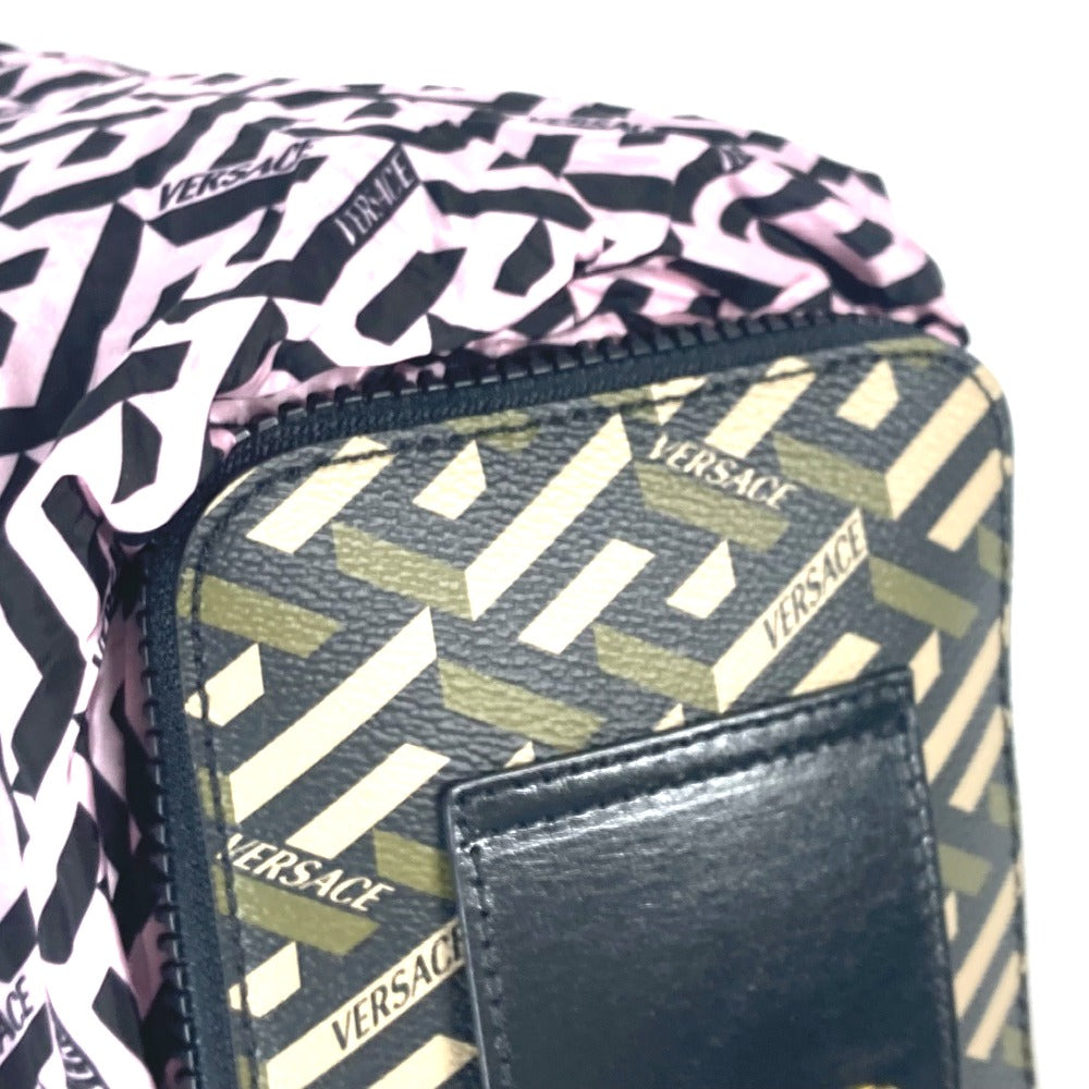 VERSACE Greca Logo Foldable Eco Bag, Vertical Tote Bag, Pouch, Shoulder Bag, Leather/Nylon, Unisex, Khaki