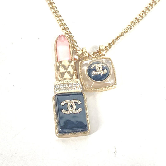 CHANEL 22C CC ココマーク ラインストーン 口紅 リップ ロングネックレス アクセサリー チェーン ネックレス メタル レディース ゴールド