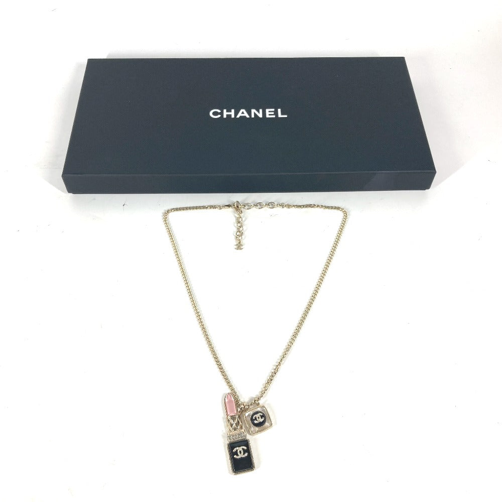 CHANEL 22C CC ココマーク ラインストーン 口紅 リップ ロングネックレス アクセサリー チェーン ネックレス メタル レディース ゴールド