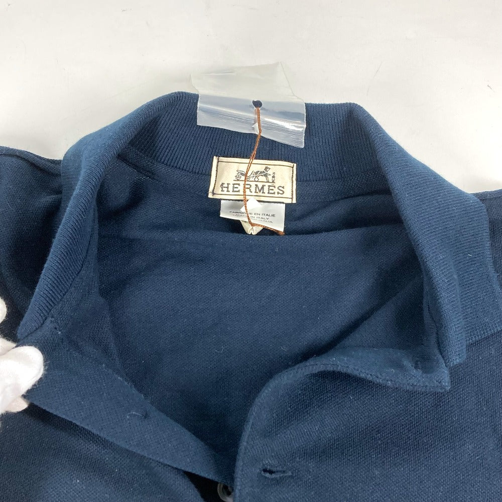 HERMES Hロゴ アパレル 半袖 トップス ポロシャツ コットン メンズ ネイビー - brandshop-reference