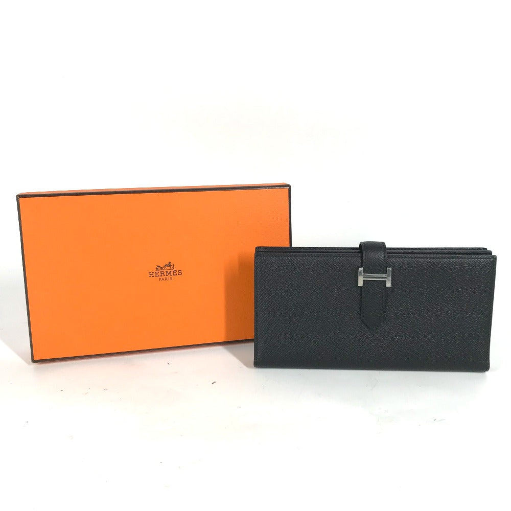 HERMES Hロゴ ベアンスフレ 2つ折り ロングウォレット 長財布 エプソン ユニセックス ブラック - brandshop-reference