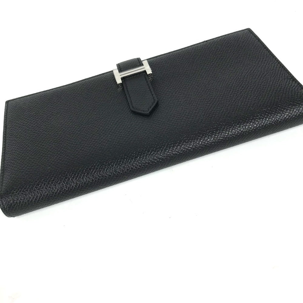 HERMES Hロゴ ベアンスフレ 2つ折り ロングウォレット 長財布 エプソン ユニセックス ブラック - brandshop-reference