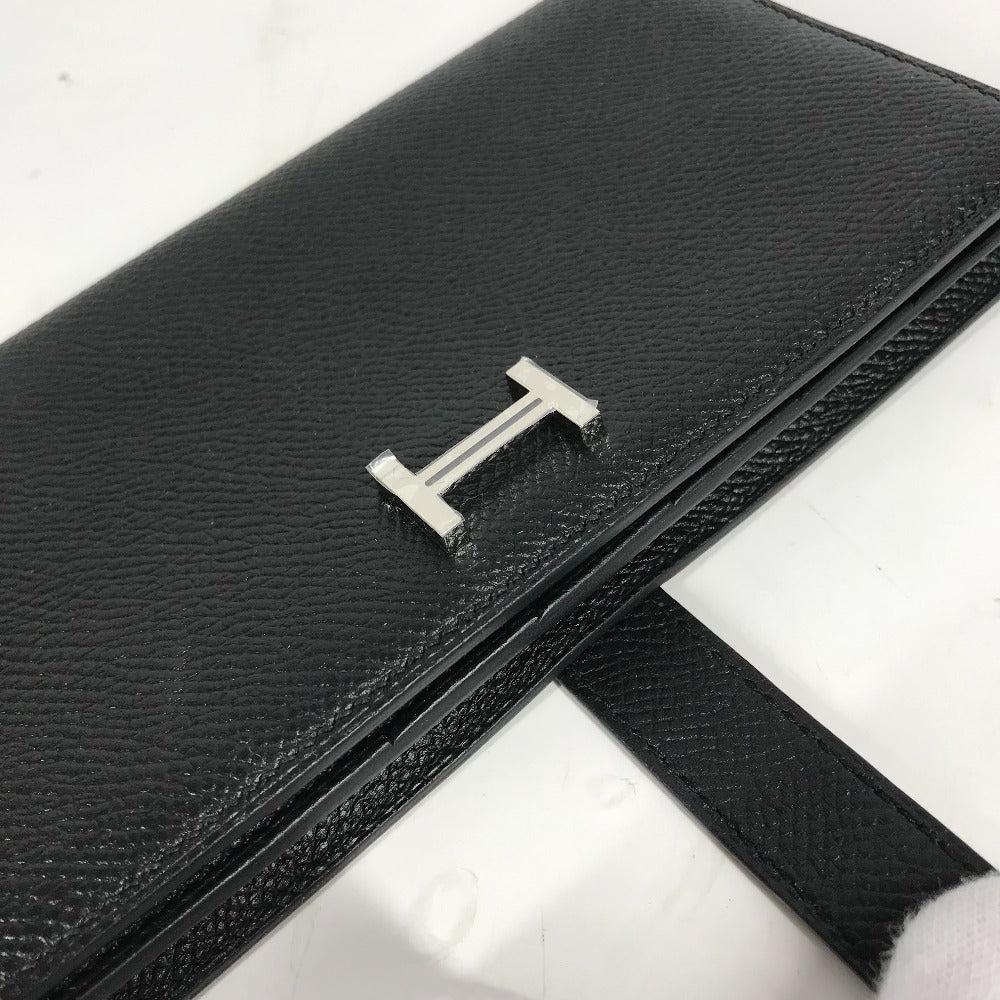 HERMES Hロゴ ベアンスフレ 2つ折り ロングウォレット 長財布 エプソン ユニセックス ブラック - brandshop-reference