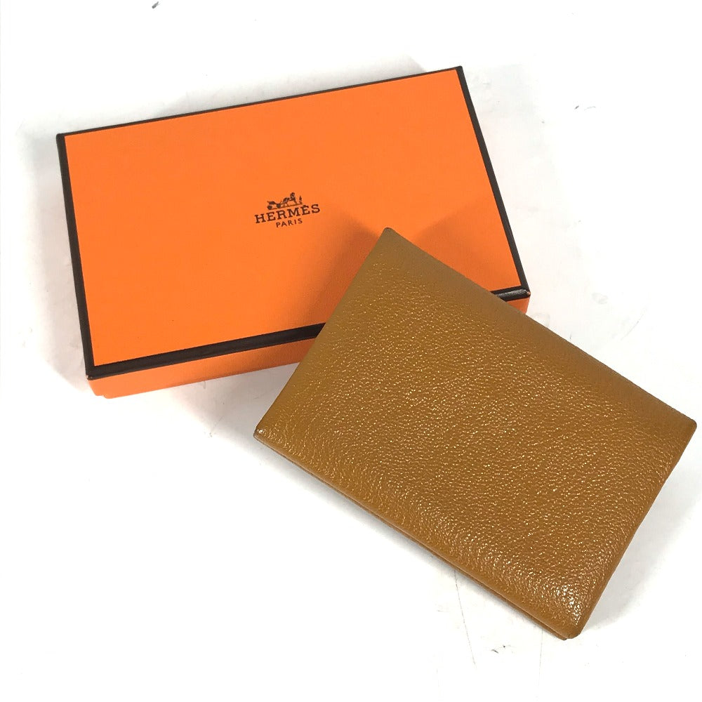 HERMES Bifold Bicolor Calvi Duo Verso Card Case Coin Purse Wallet