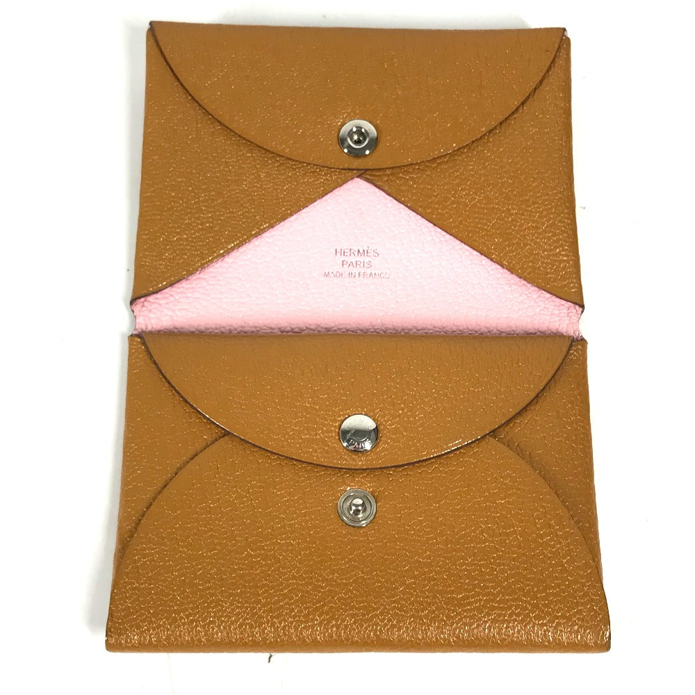 HERMES Bifold Bicolor Calvi Duo Verso Card Case Coin Purse Wallet