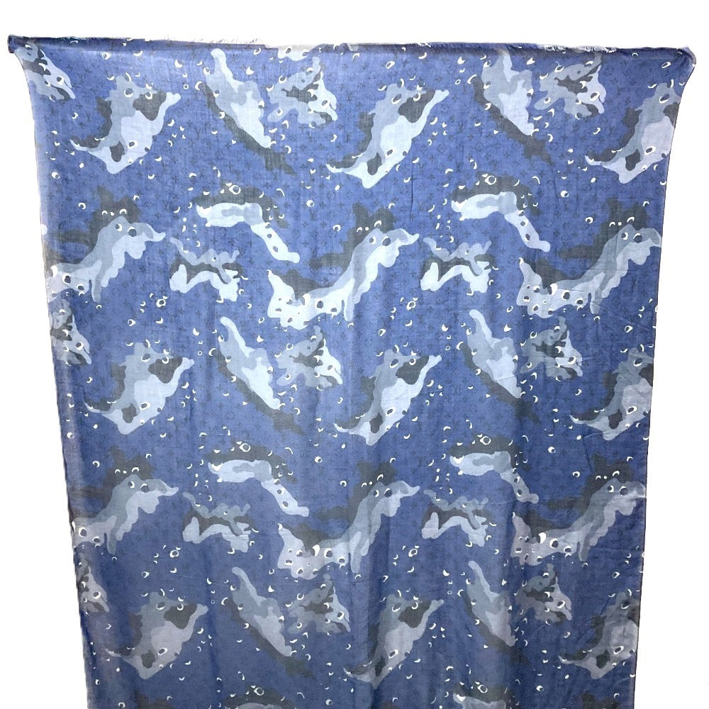 LOUIS VUITTON MP2546  モノグラム カモフラージュ ストール ショール フリンジ マフラー 迷彩 大判 ストール カシミヤ ユニセックス ブルー - brandshop-reference