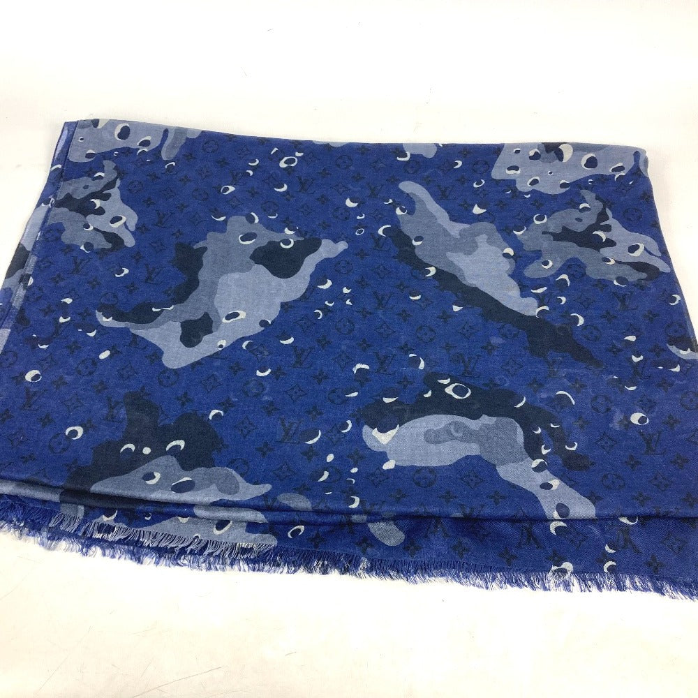 LOUIS VUITTON MP2546  モノグラム カモフラージュ ストール ショール フリンジ マフラー 迷彩 大判 ストール カシミヤ ユニセックス ブルー - brandshop-reference