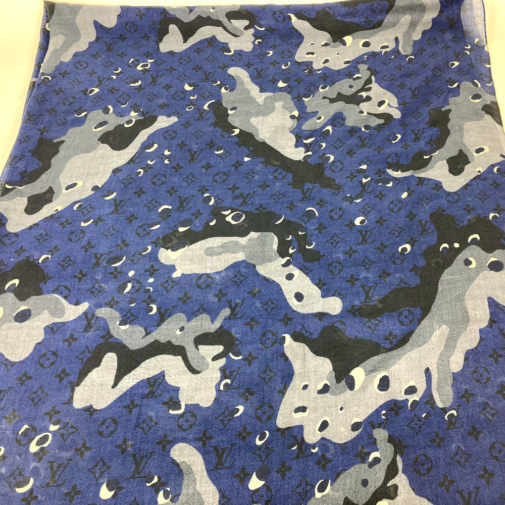 LOUIS VUITTON MP2546  モノグラム カモフラージュ ストール ショール フリンジ マフラー 迷彩 大判 ストール カシミヤ ユニセックス ブルー - brandshop-reference