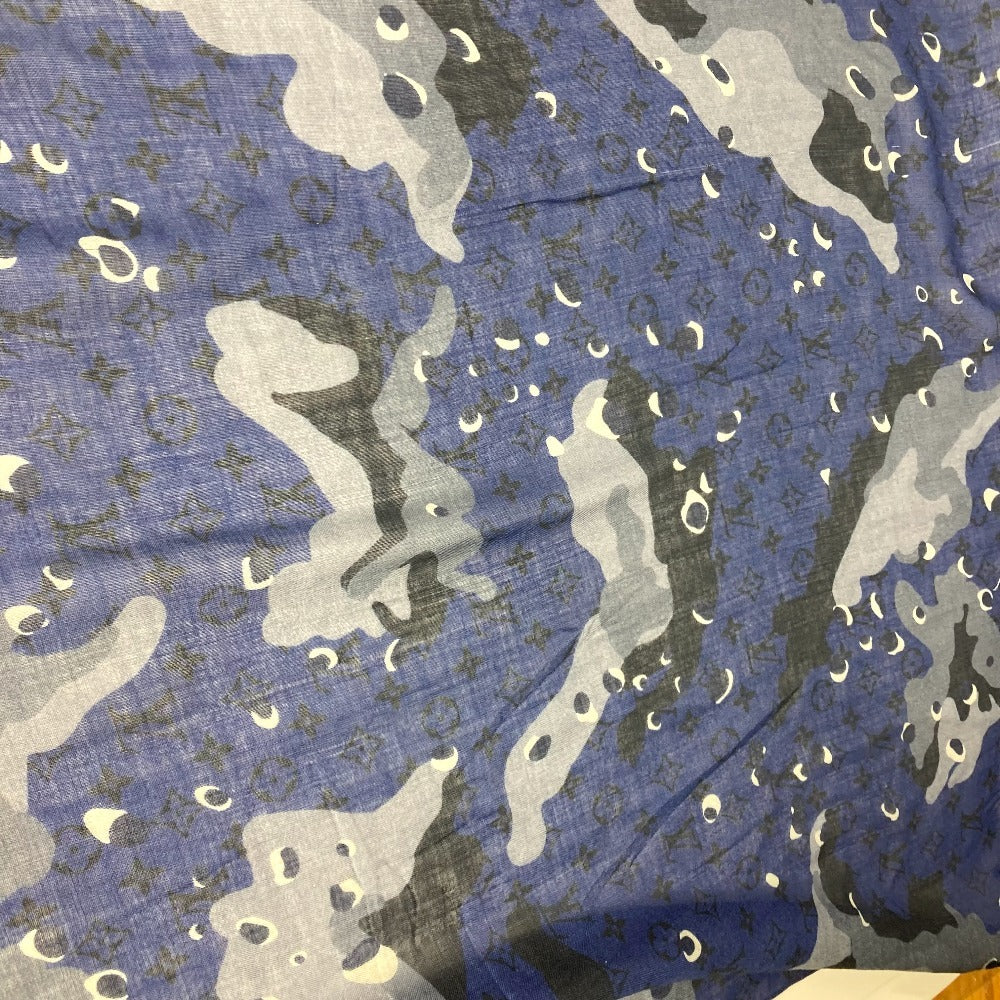 LOUIS VUITTON MP2546  モノグラム カモフラージュ ストール ショール フリンジ マフラー 迷彩 大判 ストール カシミヤ ユニセックス ブルー - brandshop-reference
