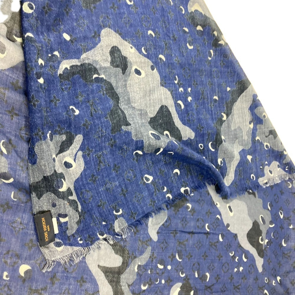 LOUIS VUITTON MP2546  モノグラム カモフラージュ ストール ショール フリンジ マフラー 迷彩 大判 ストール カシミヤ ユニセックス ブルー - brandshop-reference