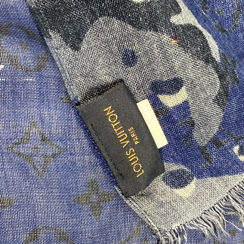 LOUIS VUITTON MP2546  モノグラム カモフラージュ ストール ショール フリンジ マフラー 迷彩 大判 ストール カシミヤ ユニセックス ブルー - brandshop-reference