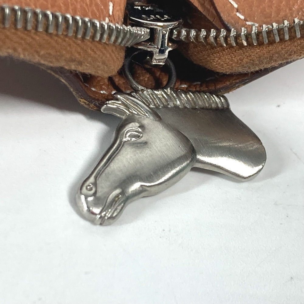 HERMES ラウンドファスナー ジップアンゴーホース コンパクトウォレット 札入れ 2つ折り財布 レザー ユニセックス ブラウン - brandshop-reference
