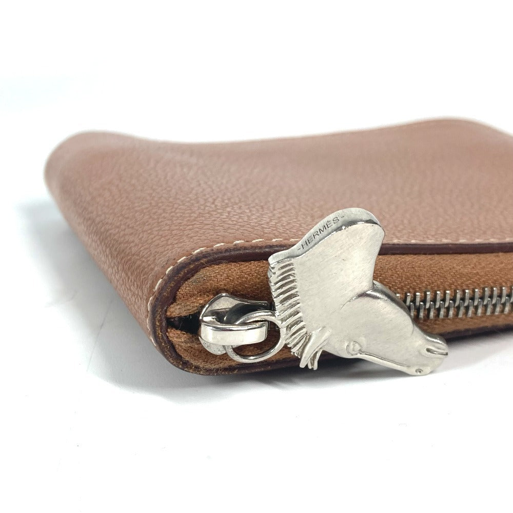 HERMES ラウンドファスナー ジップアンゴーホース コンパクトウォレット 札入れ 2つ折り財布 レザー ユニセックス ブラウン - brandshop-reference