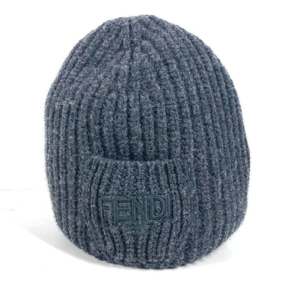FENDI FXQ959 ロゴ ポケット付き ビーニー 帽子 ニット帽 ニットキャップ ニット帽 ウール ユニセックス グレー - brandshop-reference