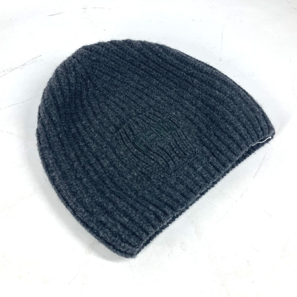 FENDI FXQ959 ロゴ ポケット付き ビーニー 帽子 ニット帽 ニットキャップ ニット帽 ウール ユニセックス グレー - brandshop-reference